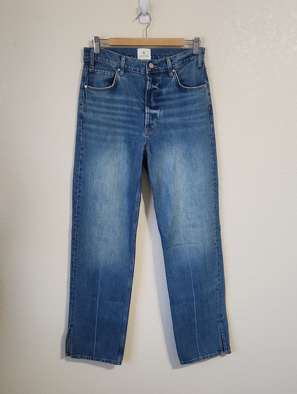 Anine Bing Roy Rigid Cotton Split Hem Jeans in Nordic Blue Size 29 - Picture 5 of 14